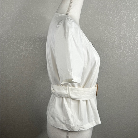 Dazy Elegant White Belted Women's Coastal Casual Business Career Top Size M New! - Picture 6 of 8
